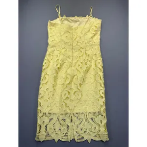 Bardot Yellow Guipure Lace Sheath Midi Dress 12 XL Square Neck Spaghetti Straps thumbnail 13