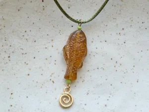 Handmade quality Czech glass amber fish boho funky necklace🌀🐟💙 thumbnail 4