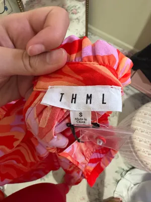 THML Vibrant Swirl Print Short Sleeve Top in Red & Pink thumbnail 3