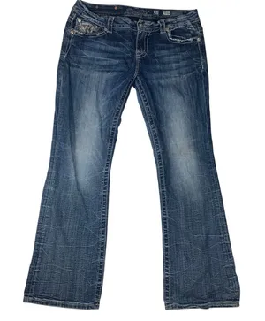 Miss Me size 31 mid rise easy boot jeans embroidered cowgirl western rodeo blue thumbnail 1