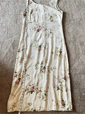 Dress Barn Vintage Sleeveless Cream Floral jacquard Midi Dress with Pink Roses thumbnail 6