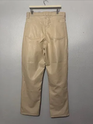 Abercrombie & Fitch Cream Vegan Leather The 90s Straight Pants - Size 31 / 12S thumbnail 4