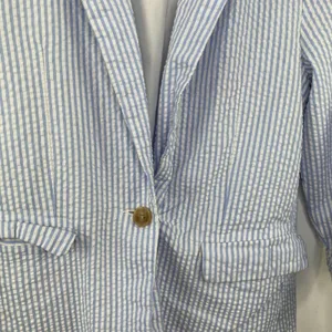 LOGG Womens‎ Blue Striped Seersucker Blazer Jacket Suit Size 2 Career Office thumbnail 3