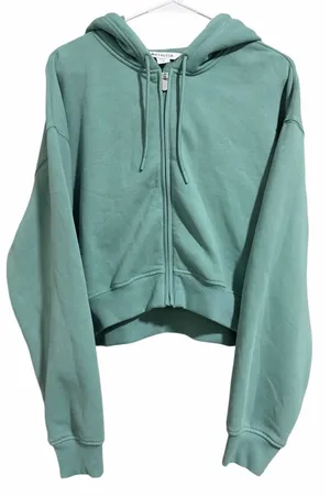 Athleta Forever Fleece Full Zip Cropped Hoodie Turquoise Women's Size Medium thumbnail 1