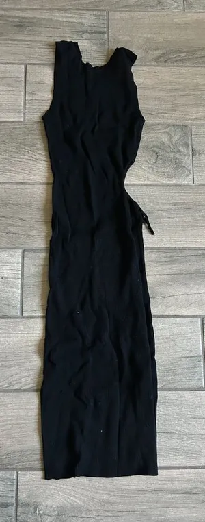 Olivaceous Black Sleeveless Maxi Dress with Side Tie thumbnail 1