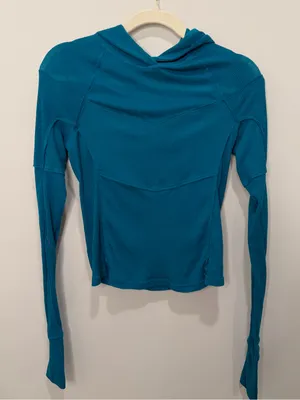 Free People Movement Teal Ribbed Lightweight Hooded Top Size XS‎ thumbnail 2