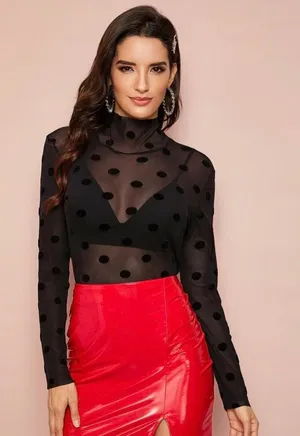 Sheer Polka Dot Long Sleeve Top Multi thumbnail 2