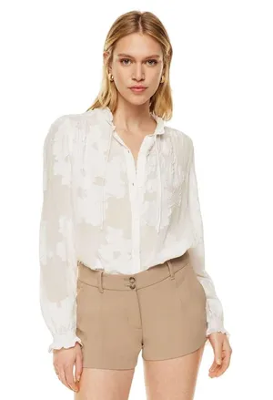 Aritzia Wilfred White Alexis Blouse High Neck Ruffled Long Sleeves Size XS thumbnail 1