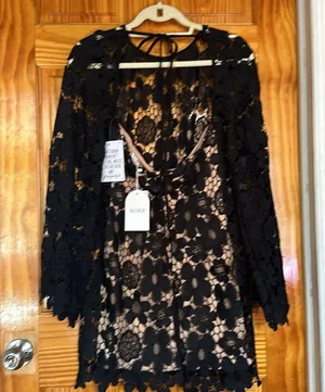 RUMER The Label Remi Mini Dress Black Crochet Floral Size L thumbnail 6