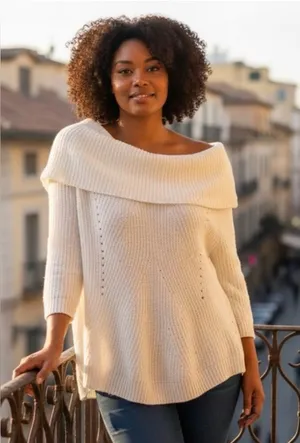 Anthropologie‎ Moth Lucerne Off-the-Shoulder Sweater Cream White Size M thumbnail 1