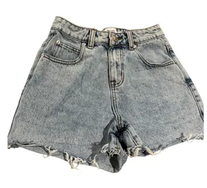 Princess Polly Light Wash Denim Distressed Frayed‎ Hem Shorts Women US Size 2 thumbnail 1