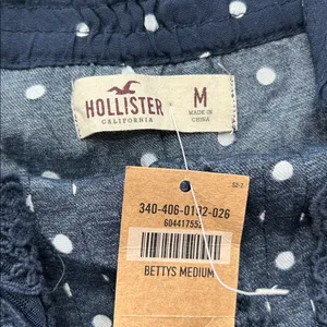 New Hollister Polka Dot Lace Cami Top Navy Blue Button Front Size Medium thumbnail 2