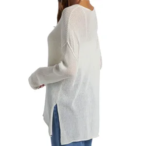 New Roxy Santa Monica Pullover Sweater White Open Knit Cotton High Low Size S thumbnail 6