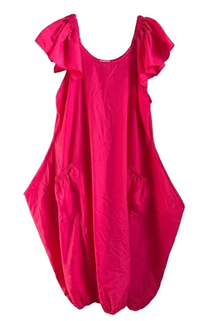 Karen T Design Hot Pink Balloon Bubble Dress Ruffle Midi Boho Flawless‎ OS Plus thumbnail 1