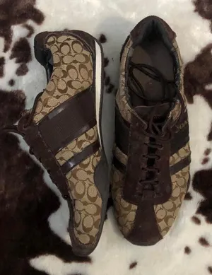 Vintage Y2K Coach Remonna Brown Signature Logo Sneakers Trainers Lace Up Suede 7200086/K14 thumbnail 1