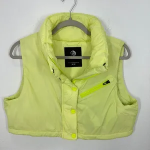 MPG Sport Puffer Vest Women's Size M Neon Yellow Cropped‎ Zip Pocket Athletic thumbnail 5