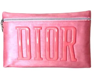 DIOR Logo Embossed Pink Sueded Top Zipper Clutch NWOT thumbnail 12