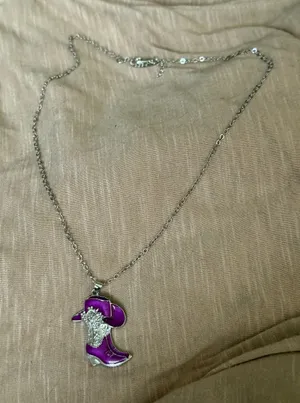 Purple Cowboy Boot Pendant Necklace - Women Jewelry thumbnail 1