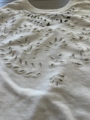 Free People White leaf cutout sweatshirt material short sleeve shirt 100% cotton thumbnail 5