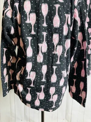 Charter Club Intimates Pajama Set Sz L Black Pink Wine Glasses Fleece Pockets thumbnail 9