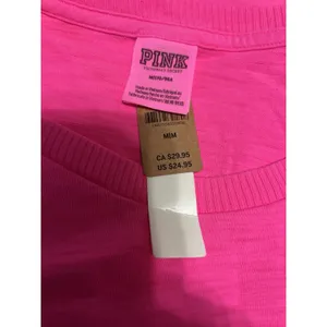 Victoria Secret PINK Crop Top Neon Pink Solid Short Sleeve Crew Neck Raw Cut Hem thumbnail 5