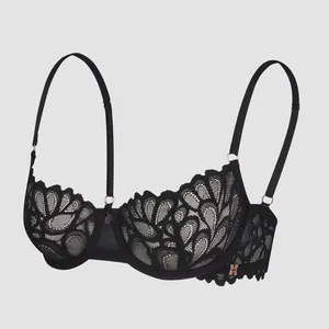 NWT Savage Not Sorry Unlined Mesh Lace Balconette Bra Size 32C Black Caviar thumbnail 2