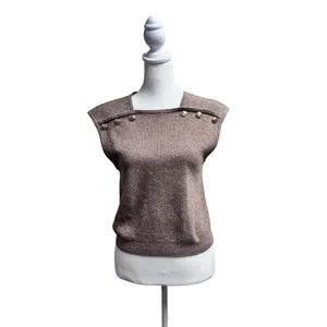 NEW J. Crew Sweater Shell with Buttons Sleeveless Merino-Linen Blend Top Medium thumbnail 3