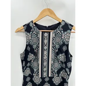 Ann Taylor Medallion Print Sleeveless Blue Cream Shift Dress‎ Women's Size 4 thumbnail 6