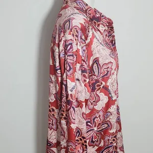 Chico's Red Satin Paisley Blouse with Ruffled Cuffs Size Medium Colorful Blouse thumbnail 5