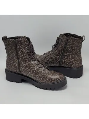 Guess Los Angeles Womens Brown Logo Ankle Combat Lace Up Boots Side Zip Sz 8.5M thumbnail 10