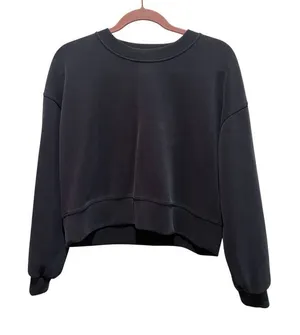 Lululemon Perfectly Oversized Softstreme Cropped Crewneck Sweatshirt Sz 6 Black‎ thumbnail 1