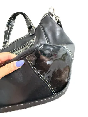 COACH Laura Black Silver Leather Tote Bag w/ Strap thumbnail 2