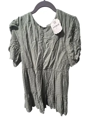 Altar'd State Frankie Sage Textured Babydoll‎ Mini Dress Puff Sleeve thumbnail 1