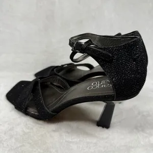 Franco Sarto Rania Black Glitter Square Toe Sculptural Heel Sandals‎ Womens 8M thumbnail 7