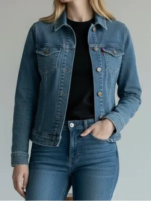 Free People Blue Denim Round Hem Jacket Xs thumbnail 1
