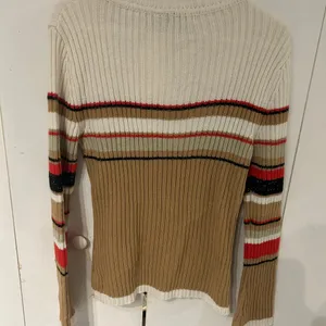 Elegant Striped Turtleneck Sweater - Cream, Tan, Red thumbnail 6