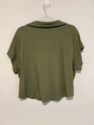 Old navy ultralite rib knit polo‎ crop top green size XXL thumbnail 3