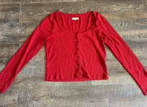 Madewell Scooped Neck Ribbed Cardigan Womens Large Red Academia Layer Y2K Preppy thumbnail 1