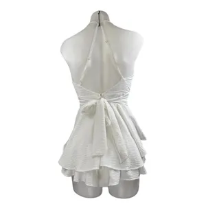 Lovesong White Sleeveless V Neck Tiered A Line Flare Tie Romper Shorts Size S thumbnail 3