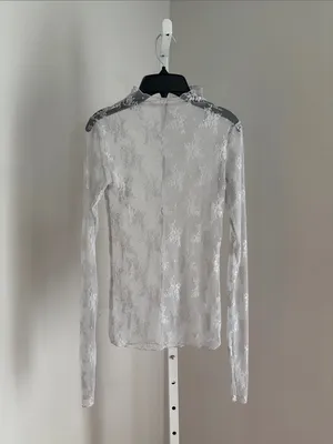 Free People Lace Luxe Sheer Layering Top Mock Neck Light Gray Size XS Feminine thumbnail 4