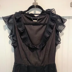 Amelia Toro Dress Womens 6 Black Goth Romantic Ruffle V-Neck Pleated Fit & Flare thumbnail 4