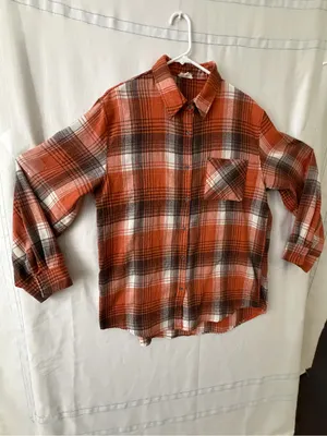 La Miel Orange Plaid Flannel Button Up Shirt Women’s size Large(A617) thumbnail 3