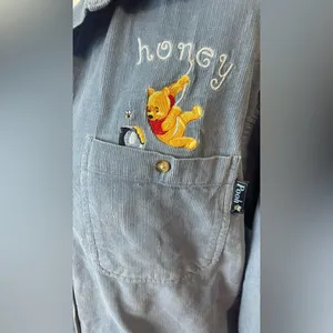 Vtg 90s Disney Winnie The Pooh Eeyore Blue Corduroy Button Up Shirt "Honey" thumbnail 5