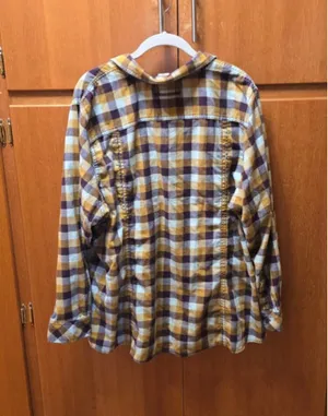 Duluth Trading Co. Women’s 2X Mustard Blue Plaid 100% Cotton Button Front Shirt thumbnail 1