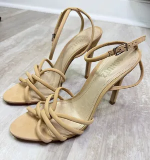 Schutz Rachel Nubuck Sandal Heels Size 7.5 Nude Tan Neutral thumbnail 1