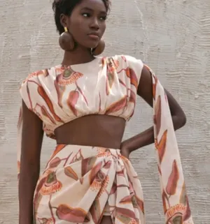 Andrea Iyamah Halima Cropped Top Eucalyptus‎ Print NWT Size Small thumbnail 1