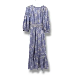 Free People Golden Hour Maxi Dress Women's Small Blue‎ Floral Boho Smocked thumbnail 6