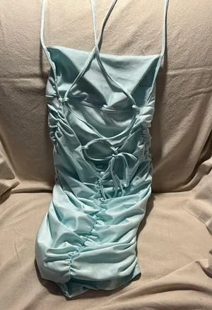Lucy in the Sky Dress Mini Satin Cross Back Mint Green thumbnail 4