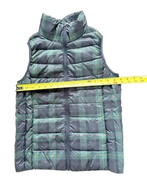 UNIQLO Ultra Light Down Puffer Vest Navy Blue Green Plaid Womens Small thumbnail 9