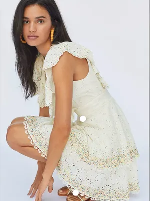 Farm Rio Cotton Beaded Eyelet Mini Dress Size small thumbnail 1